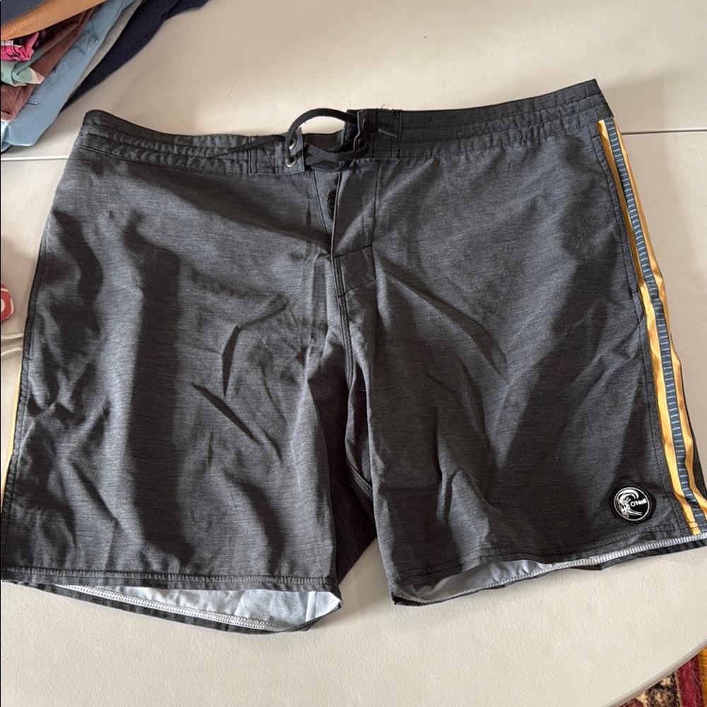 Men's O’Neill Originals Gray Swim Shorts with Yellow Stripe